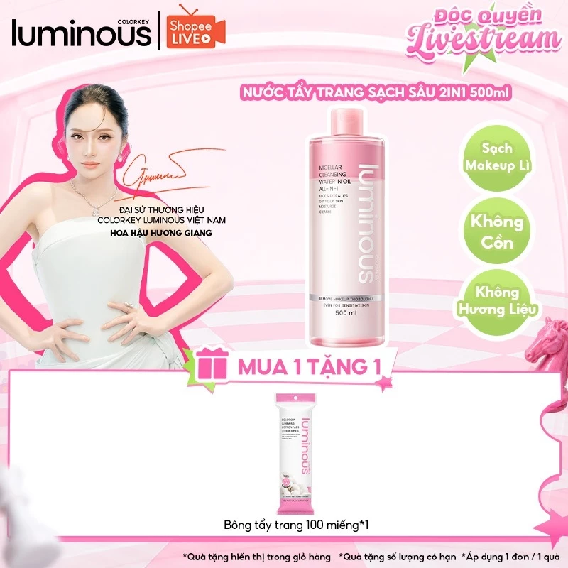 [KOL] Nước Tẩy Trang 2 Trong 1 Có Dầu COLORKEY LUMINOUS Cho Mặt, Mắt, Môi, Diu Nhẹ Với Làn Da