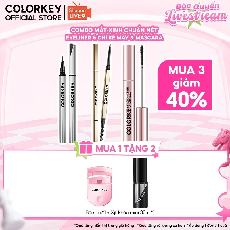 [KOL-EX] Combo COLORKEY Bút Kẻ Mắt Nước Siêu Mảnh + Bút Chì Kẻ Lông Mày Hai Đầu + Mascara Bên Màu Lâu Trôi
