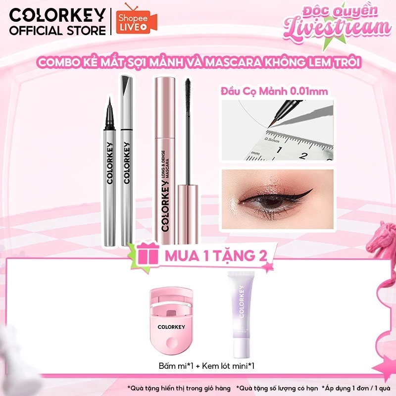 [KOL] Combo Bút Kẻ Mắt & Mascara Chuốt Mi Tơi Dài, Chống Nước 24H Không Lem COLORKEY 4,5g