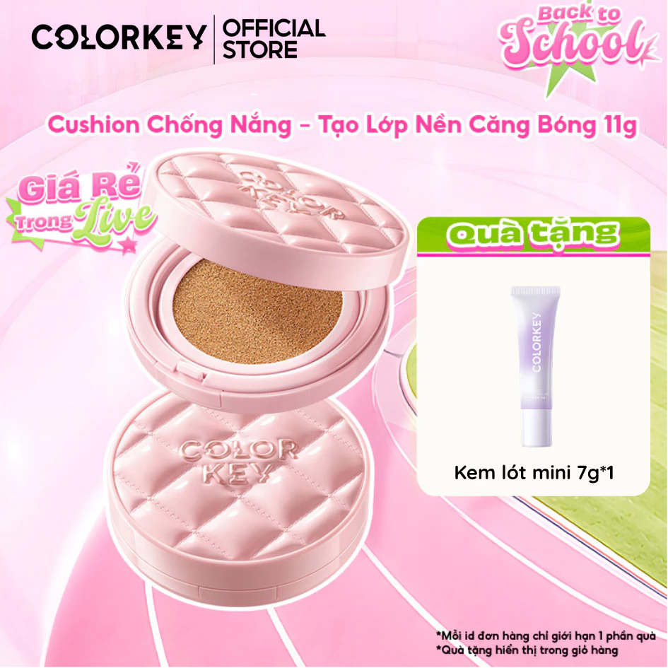 COLORKEY Cushion Chống Nắng SPF50+ PA++++ Kẻ Ô Hồng, Mỏng Nhẹ, Lâu Trôi 24H,  Nâng Tone Tự Nhiên, Dưỡng Sáng 3% Niacinamide 11g