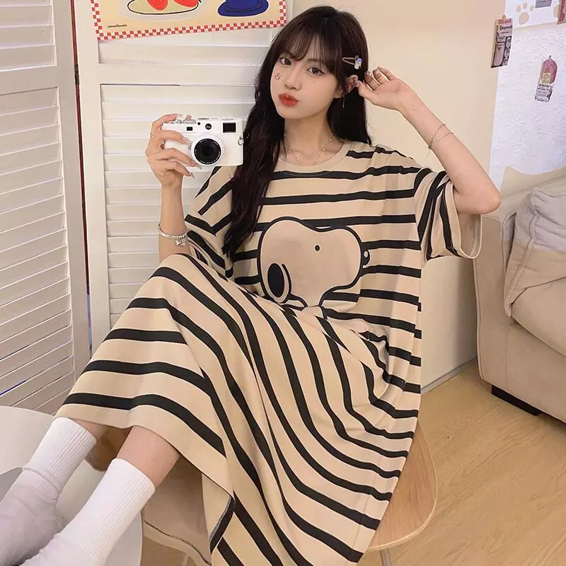 Váy ngủ nữ tay ngắn form dài, cổ tròn, chất vải thoáng mát, họa tiết dễ thương, mặc nhà đi chơi đều đẹp