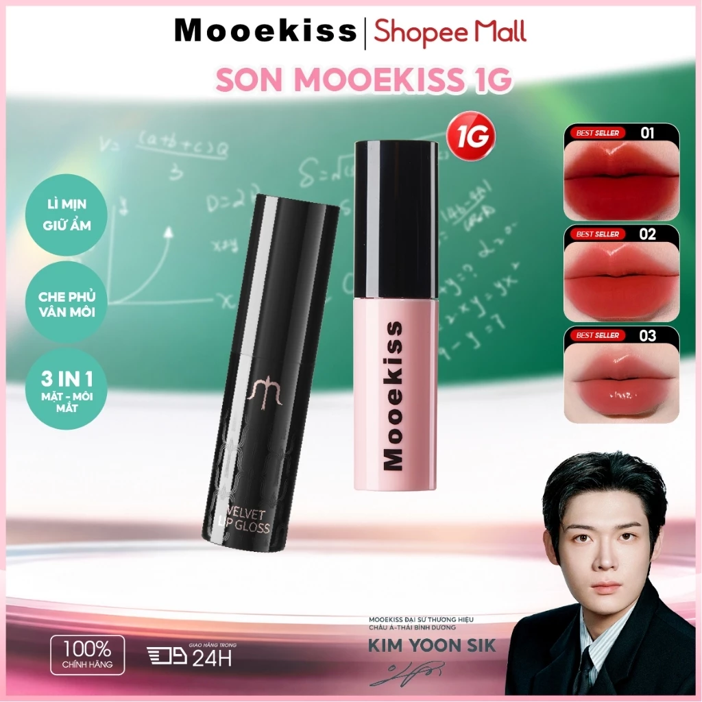 Son Kem Mooekiss Mini 1g, Chất Nhung Lì Mịn, Nhẹ Môi, Tôn Da, Dễ Dùng Hàng Ngày 1g