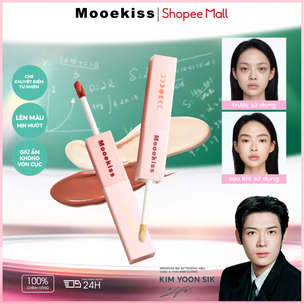 [MỚI] Kem che khuyết điểm hai đầu Mooekiss chất lỏng làm sáng, che khuyết điểm dạng lỏng, làm sáng quầng thâm mắt, che vết mụn