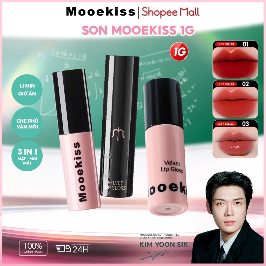[KOL] Son Tint Mooekiss Hiệu Ứng Gương, Căng Bóng Môi, Tôn Da, Mỏng Nhẹ, Dễ Tán 1g