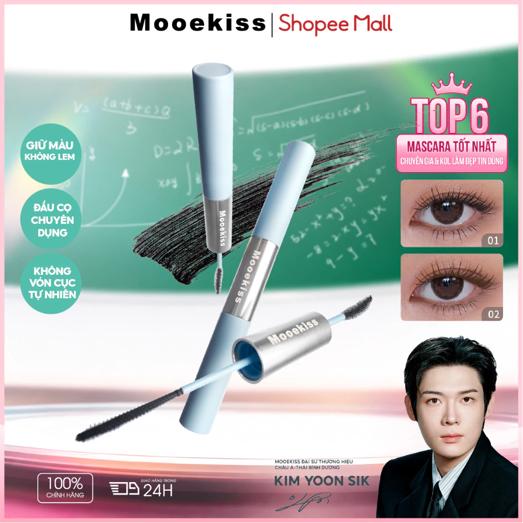Mascara Mooekiss 2 Đầu 6.5g, Làm Dày & Dài Mi, Chống Nước Mồ Hôi, Không Lem, Giữ Cong Tốt, Chống Nước,Chống Mồ Hôi, Không Lem, Làm Dày, Làm Dài