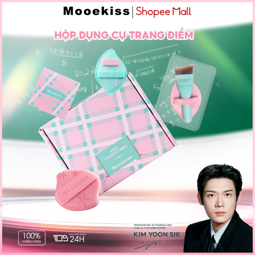 Hộp đựng trang điểm cơ bản Mooekiss, cọ trang điểm đuôi cá ướt, cọ trang điểm hình lưỡi liềm, phồng ngón tay cái