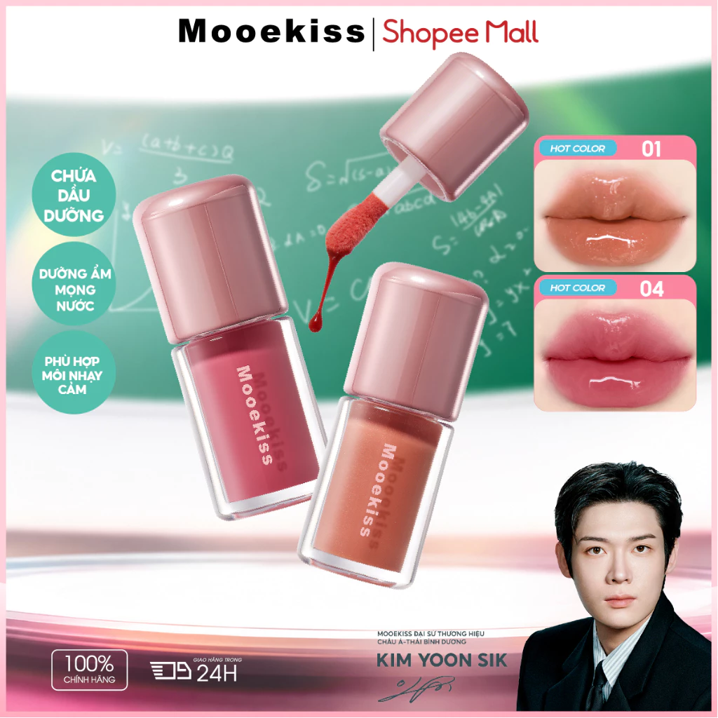 Son Tint Mooekiss Water Gloss, Căng Bóng Môi, Hiệu Ứng Gương, Lâu Trôi, Màu Trong Trẻo [KIM YOON SIK]