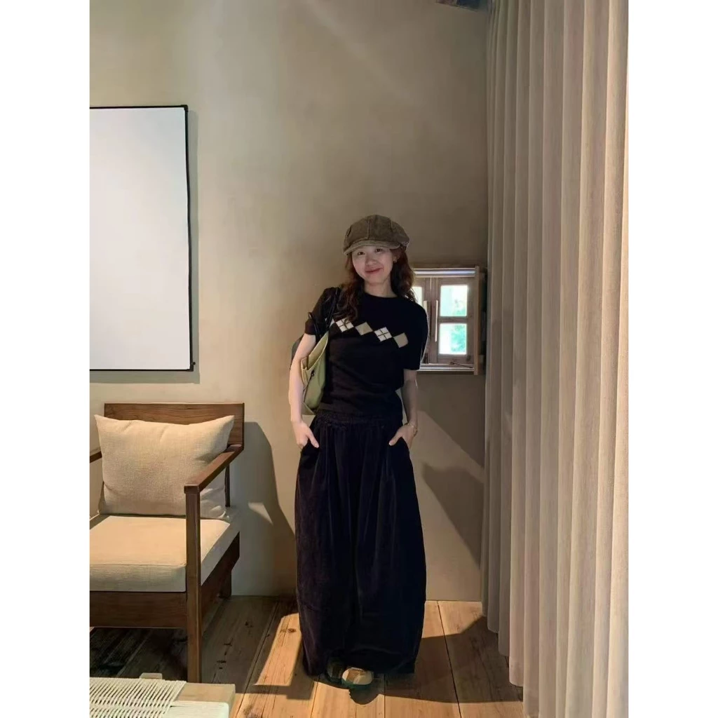 [Seeyou studio] Hàng mới về Áo dệt kim hình thoi phong cách Hàn Quốc, Áo dệt kim ngắn tay giản dị sang trọng tối giản 6895
