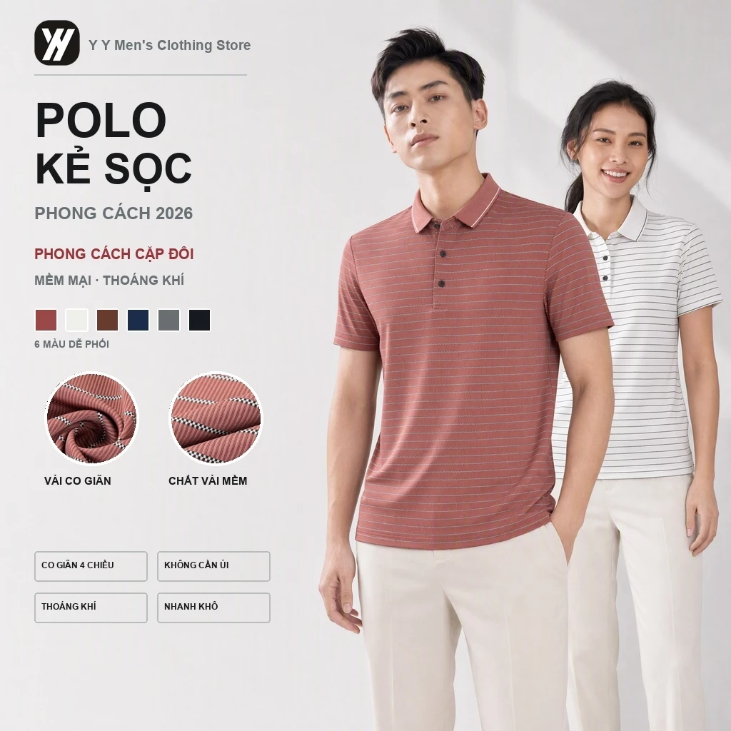 Thanh Lịch Sọc Cổ Áo Polo Nam Ice Silk SoftComfort Tay Ngắn Văn Phòng Hàng Ngày Cơ Bản tee Size Lớn M đến 4XL