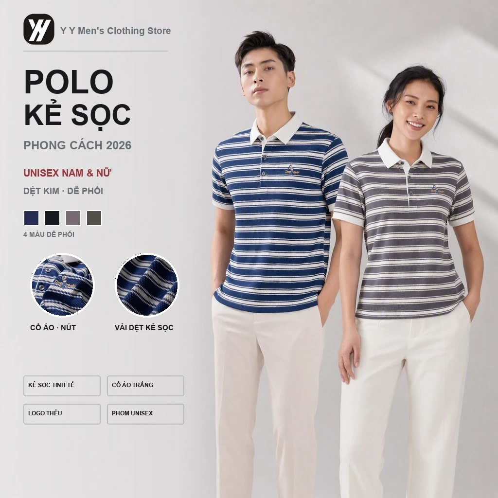 Áo Sơ Mi Golf Cho Nam Ẩm Xỉ Sọc Tay Ngắn Áo Sơ Mi Polo Nam-2025