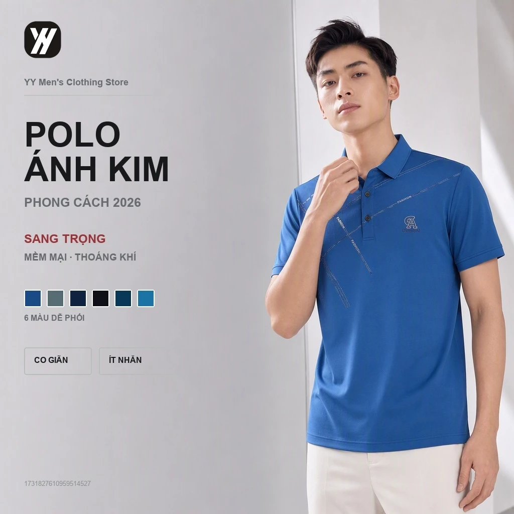 Áo sơ mi polo slim fit nam cao cấp, thiết kế lưới vải mềm, phù hợp văn phòng và hàng ngày Cảm giác mát lạnh