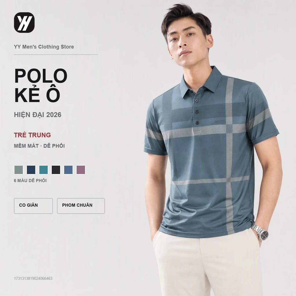Áo sơ mi golf nam tay ngắn, thiết kế xẻ cổ polo Cảm giác mát lạnh