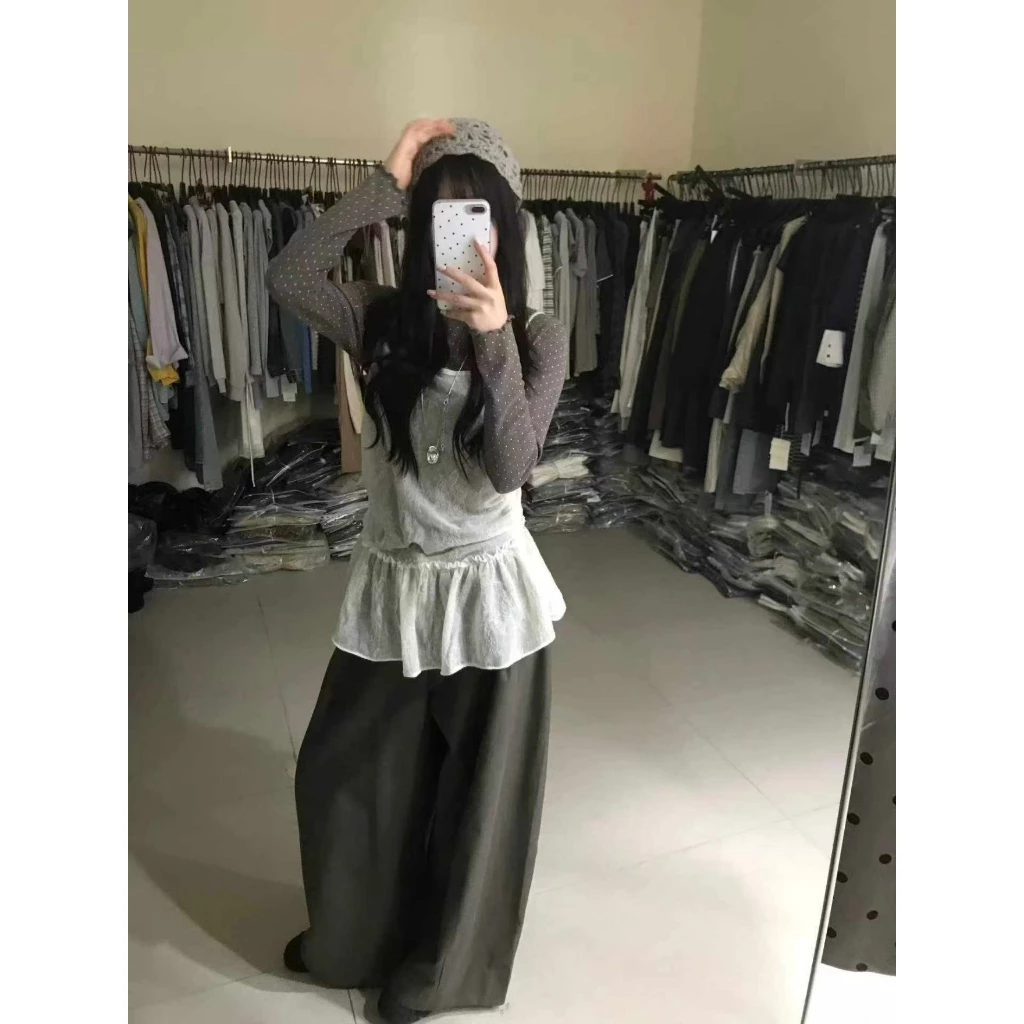 [Seeyou studio] Bộ phong cách Hàn Quốc mới về mùa thu: Áo ren xù & Lớp đế chấm bi xù tối giản 6836 + 6788