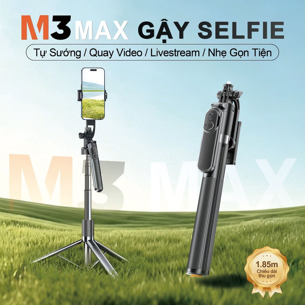 M3 MAX Gậy Chụp Ảnh Đa Năng – 3 in 1 Gậy selfie kiêm chân tripod, Dài 1.85m có…