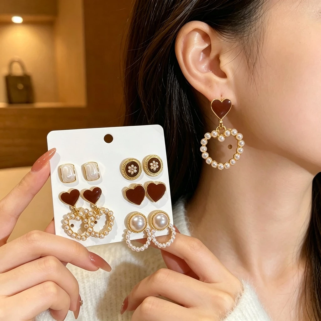 Đôi Khuyên Tai Ngọc Trai Đính Đá, Khuyên Tai Nữ Đẹp Phong Cách Retro Cổ Điển