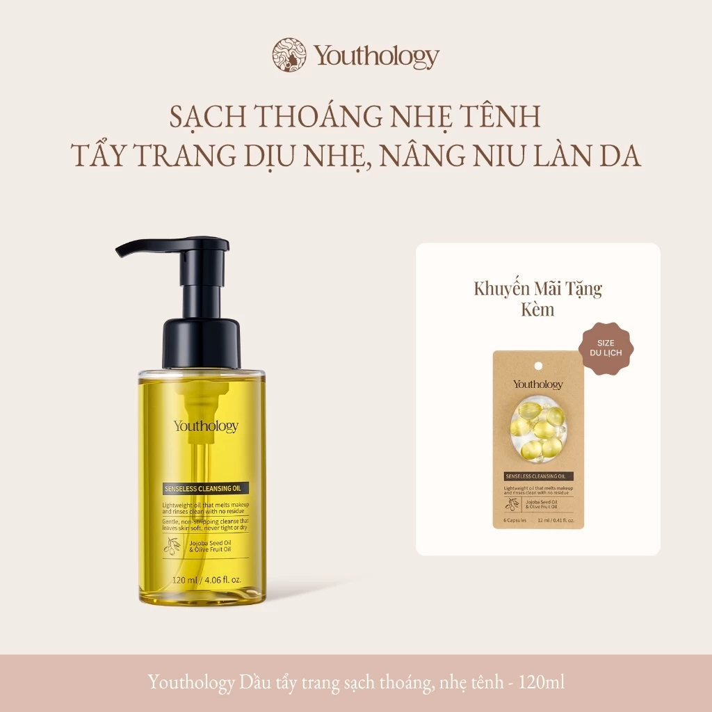 Youthology Dầu Tẩy Trang Senseless Cleansing Oil 120ml Hòa Tan Makeup Nhũ Hóa Nhanh Không Nhờn Bí