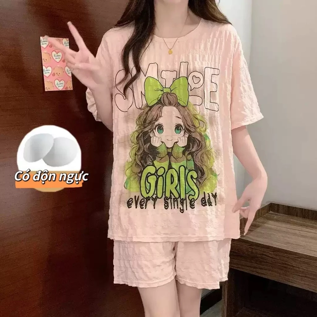 【Cotton nguyên chất - Có độn ngực】Bộ đồ ngủ mùa hè mới nhất - Áo ngắn tay + quần đùi - Chất vải mềm mại, thoáng mát - Phong cách ngọt ngào dành cho nữ sinh, teen - Đồ ngủ tại nhà xinh xắn - Mẫu hot bán chạy - Free ship ✅ Giao hàng trong ngày