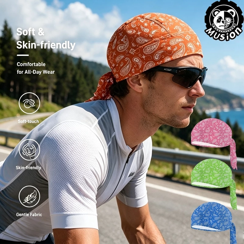 Musion Multi-Color Paisley Print Durag, Quấn đầu cướp biển thoáng khí nhanh khô, Mũ đầu lâu Bandana chống mồ hôi nhẹ để đi xe đạp thể thao