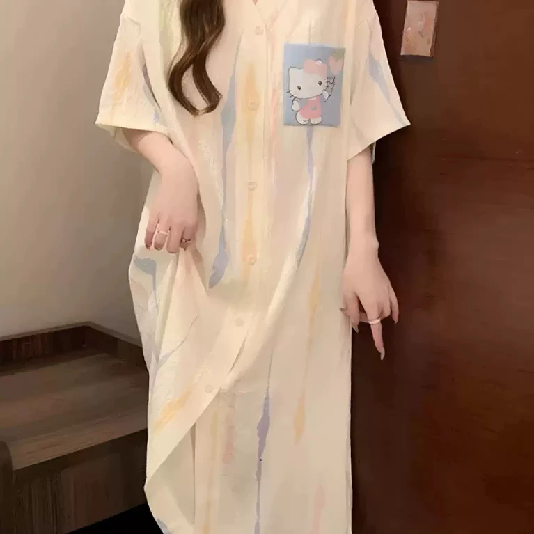 【Mẫu bán chạy có đệm ngực】Váy ngủ dáng dài mặc tại nhà, chất liệu cotton nguyên chất, rộng rãi thoải mái, mẫu bán chạy mùa hè