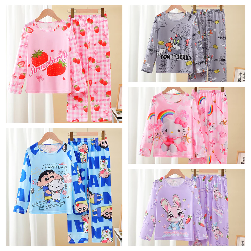 Bộ đồ ngủ cổ tròn dài tay dành cho tuổi Teen Quần áo ngủ bé trai bé gái thư giãn trong 8 - 9 tuổi