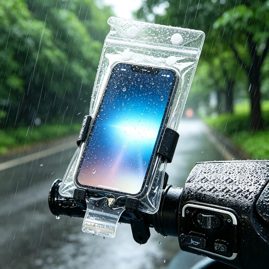 Túi chống nước điện thoại gắn xe máy, Ốp chống mưa cảm ứng, Túi đựng điện thoại chạy xe ôm chống nước