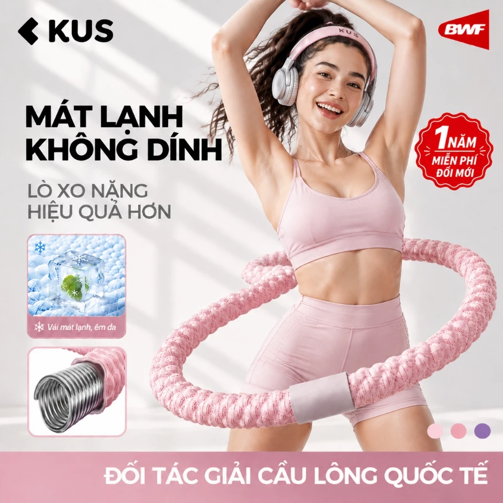 Vòng lắc eo lò xo bọc vải KUS 2‑3kg bảo vệ eo không đau eo, gọn gàng dễ cất trữ dùng tại nhà tập giảm mỡ bụng