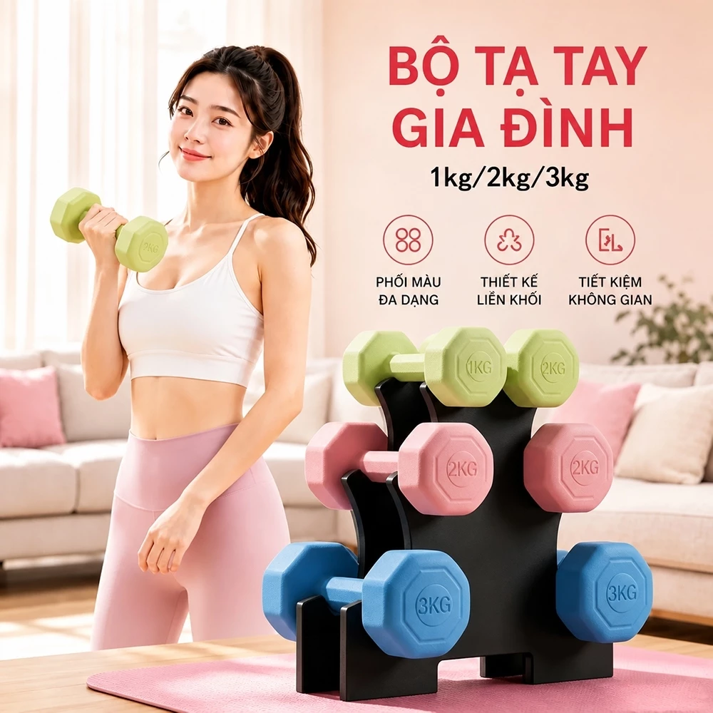 Tạ tay nữ 1kg 2kg 3kg Quả Tạ Lục Giác Hồng Xanh Xanh Thiết Bị Gym Thể Dục Gia Đình Luyện Tập Yoga