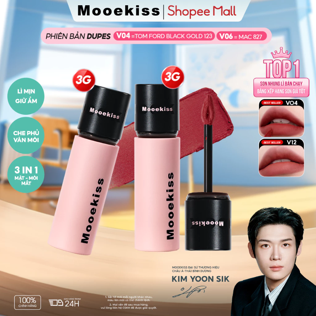 [KOL Combo 3gx2] Combo 2 Son Mooekiss, Lì & Bóng, Màu Nude Dễ Dùng, Lâu Trôi, Tôn Da 3gx2