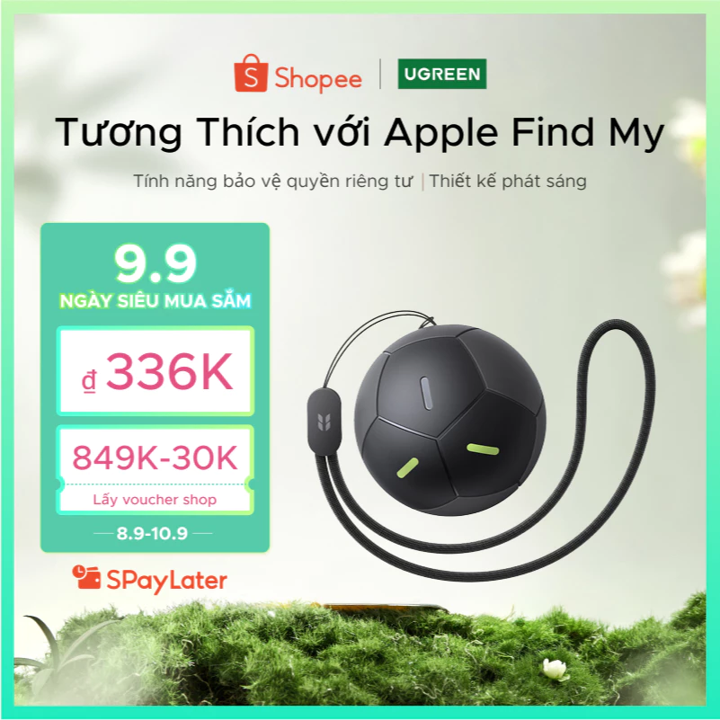 [Thiết kế bóng đá] Thiết kế bóng đá UGREEN FineTrack Chống mất Bluetooth5.0 Finder Tracker Finder IP68 Bộ định vị chống nước tương thích với iOS