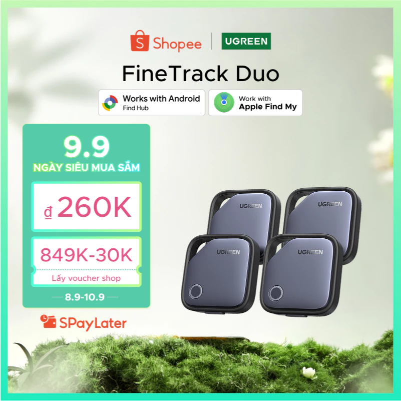 UGREEN FineTrack Duo 2 in1 Thẻ thông minh Định vị thông minh Bộ định vị tìm kiếm theo dõi chống thất lạc Tương thích với iOS / Android cho iPhone 18 17 16 Pro Max / 15 / 14 / iPad / Mac