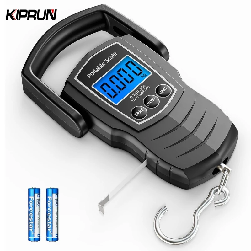 Cân hành lý KIPRUN, Cân hành lý kỹ thuật số 50Kg, Cân điện tử Màn hình LCD 50kg Túi du lịch có độ chính xác cao Cân lò xo, Cân trọng lượng câu cá có móc