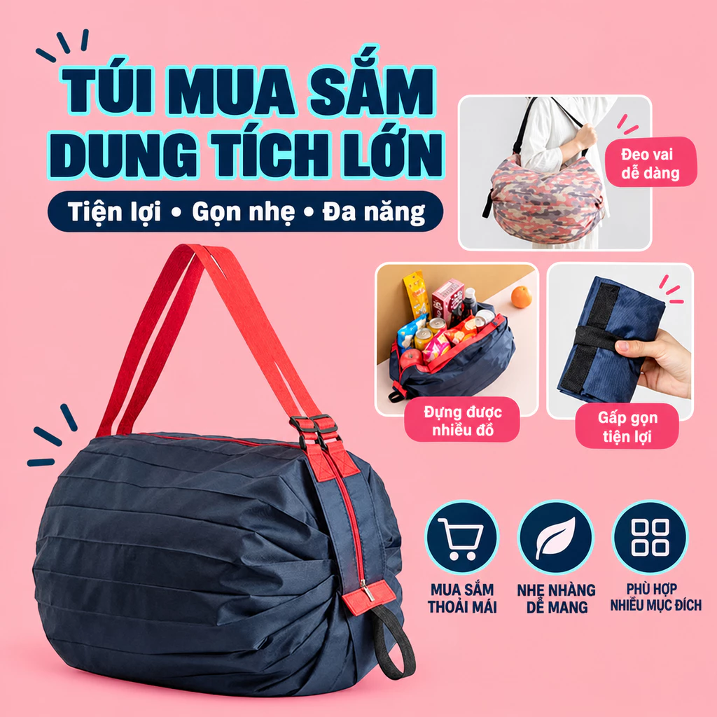 GUOUQNA Có Thể Gập Lại Siêu Nhẹ Túi Mua Sắm Du Lịch Một Vai Di Động Lớn Túi Tạp Hóa Siêu Thị Thân Thiện Với Môi Trường Túi Mua Sắm Di Động