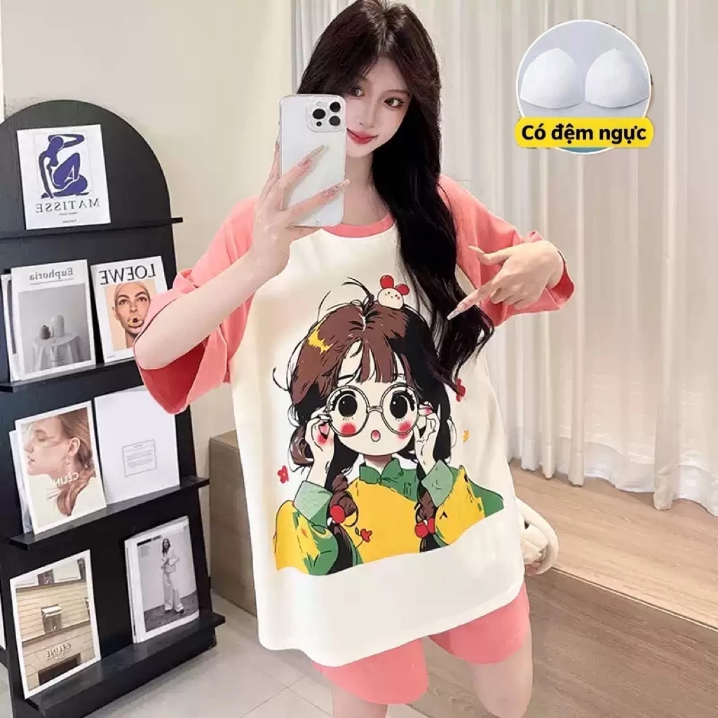 【Cotton nguyên chất có độn ngực】Bộ đồ ngủ mặc nhà mùa hè cotton nguyên chất, áo ngắn tay + quần soóc / áo dài tay + quần dài, thời trang nữ thoải mái