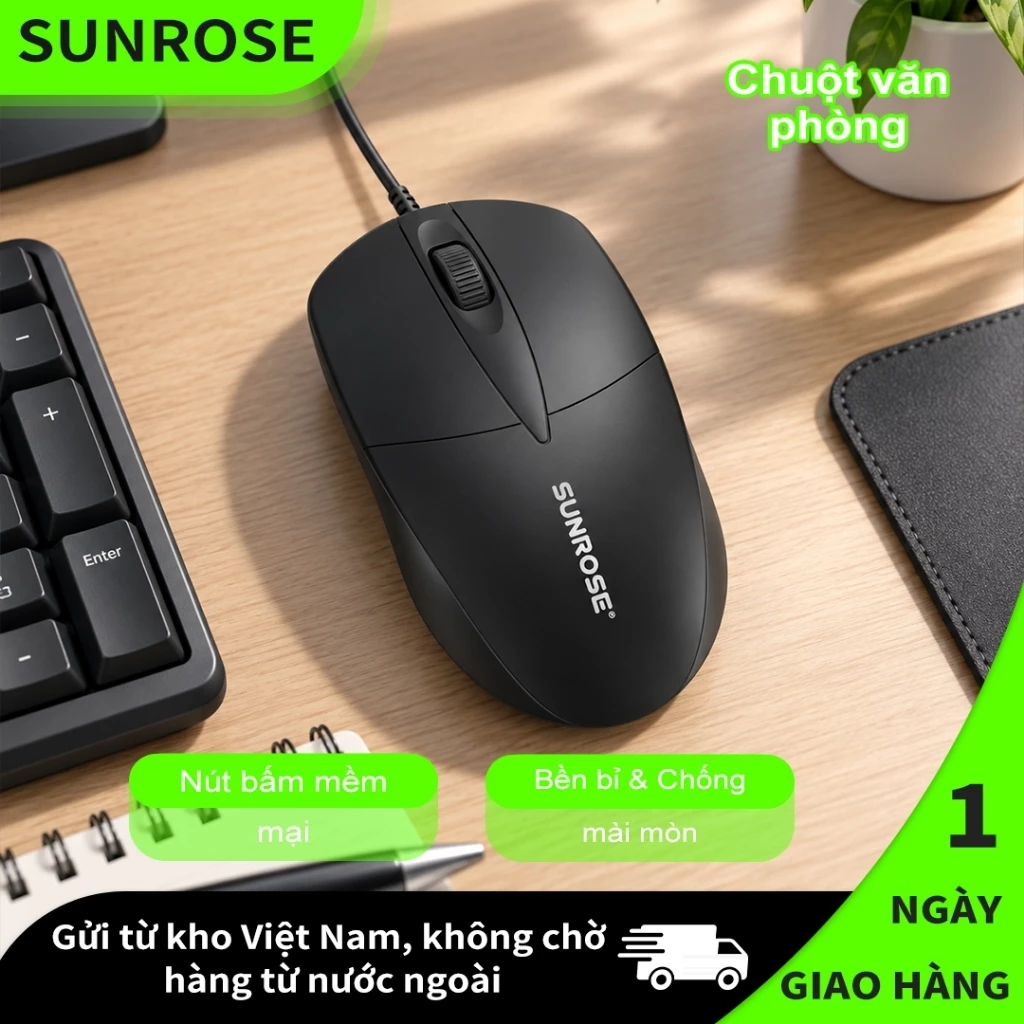 SUNROSE 006 Chuột có dây, Độ chính xác cao 1000 DPI, Thiết kế tiện dụng, Mouse có dây, Plug & Play, Chuột gaming, Cáp 1.45m, Tương thích với Windows / Mac / Android Chuột máy tính