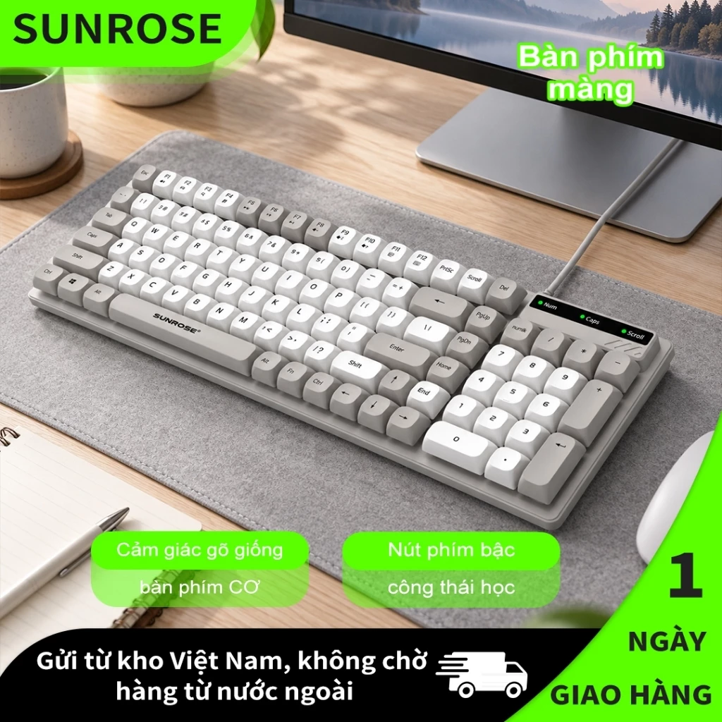 SUNROSE 9861 Bàn phím gaming Bàn phím màu dễ thương Cảm giác cơ học Nâng cấp tiện dụng có dây chống bụi chống bắn tung tóe cho máy tính xách tay văn phòng & gia đình Bàn phím màng