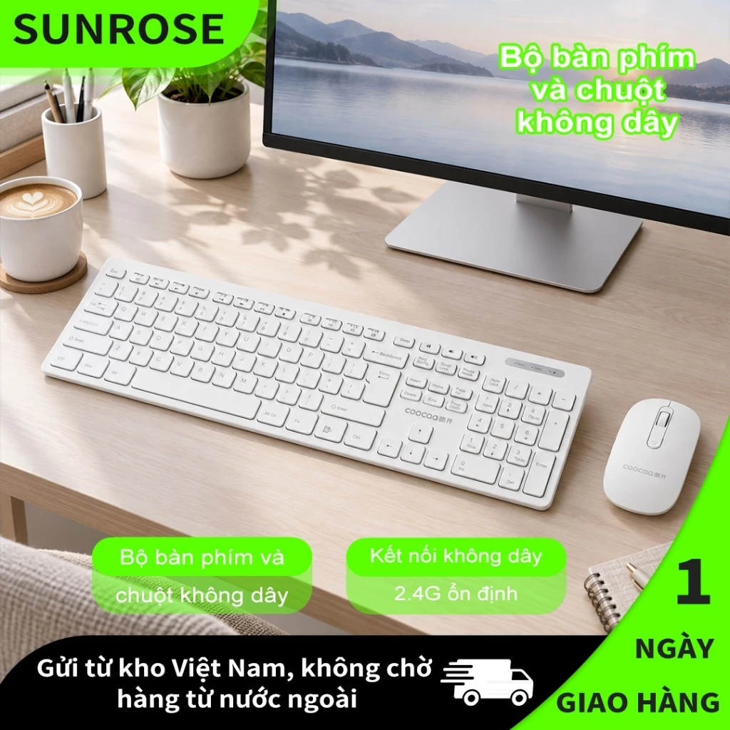 SUNROSE CAS-100 Bộ bàn phím chuột không dây 2.4G Không Dây 108 Phím Im Lặng Gõ 3 Cấp DPI (800 / 1200 / 1600) Bàn Phím Và Chuột Không Dây Chống Bụi, Keyboard mouse combo