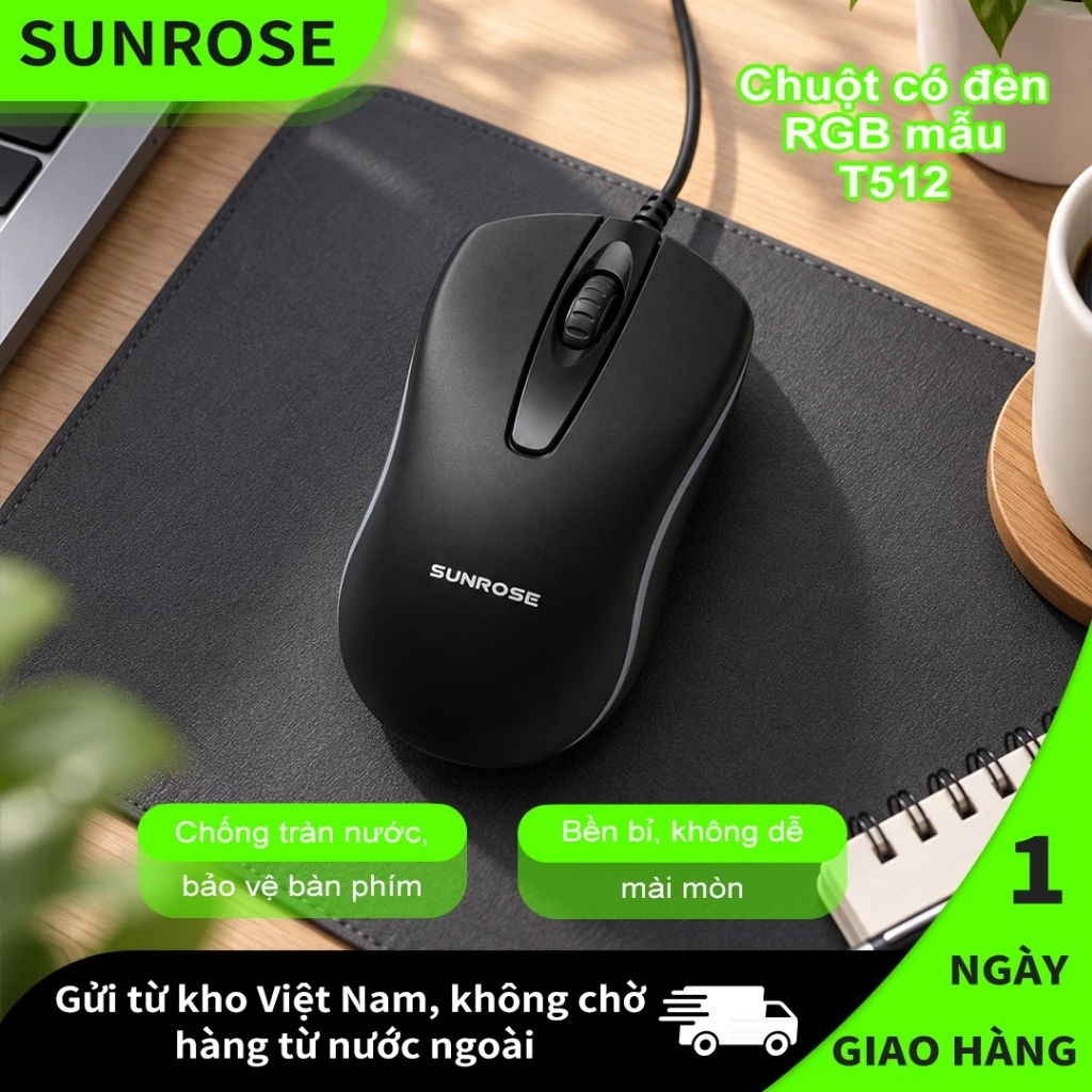SUNROSE T512 Chuột doanh nhân có đèn chiếu sáng có dây, Độ chính xác cao 1000DPI, Chuột gaming, Đèn nền LED, Thiết kế tiện dụng, Plug & Play, Mouse có dây, Khả năng tương thích rộng rãi cho văn phòng, chơi game, Lapt