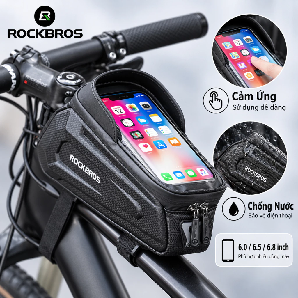 【Giao hàng 3 ngày】ROCKBROS Túi Đựng Điện Thoại Xe Đạp Cảm Ứng Chống Nước 6.0/6.5/6.8 Inch Gắn Khung Trước Cho Road MTB Xe Đạp Thể Thao