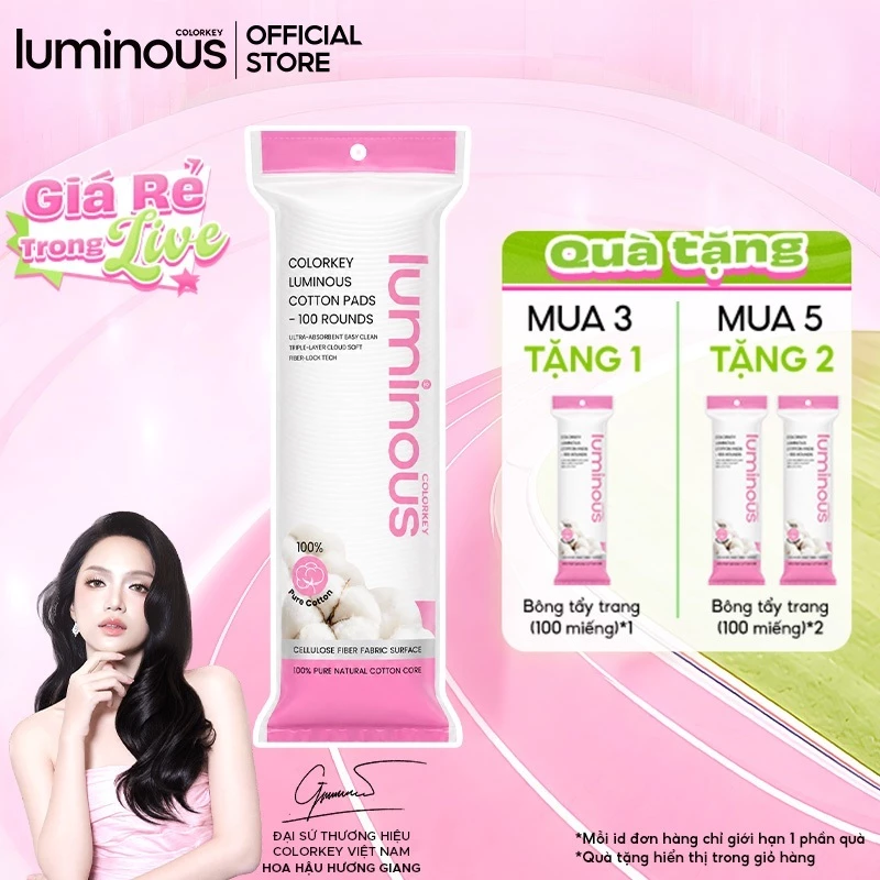 [MUA 3 TẶNG 1] Colorkey Luminous Bông tẩy trang Cotton mềm tiện lợi 100 miếng
