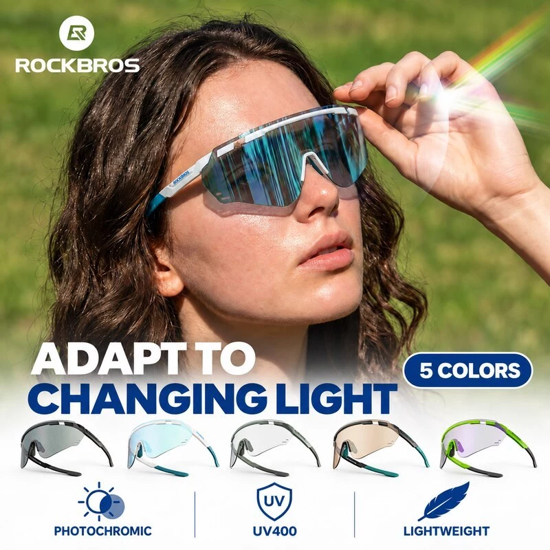 【Giao hàng 3 ngày】Kính Râm Đạp Xe Đổi Màu Ánh Sáng ROCKBROS Photochromic UV400 Chống Tia Cực Tím REVO Siêu Nhẹ TR90 Gắn Kính Cận Thoáng Khí Cho Đường Bộ MTB Leo Núi Câu Cá
