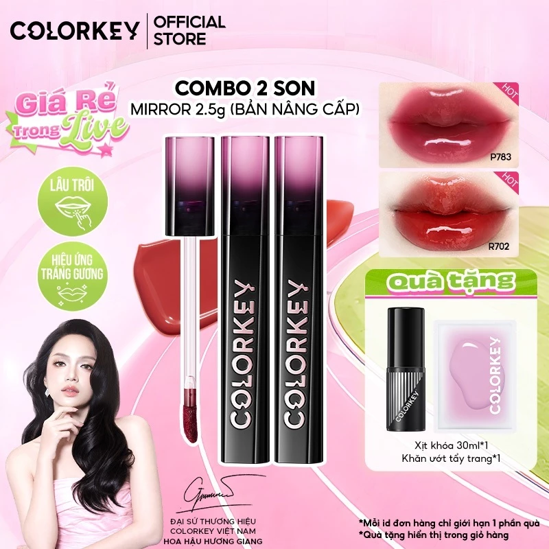 COMBO 2 Son Môi Gương Bóng COLORKEY Tạo Hiệu Ứng Căng Bóng Như Gương, Đôi Môi Đầy Đặn Quyến Rũ 2.5g