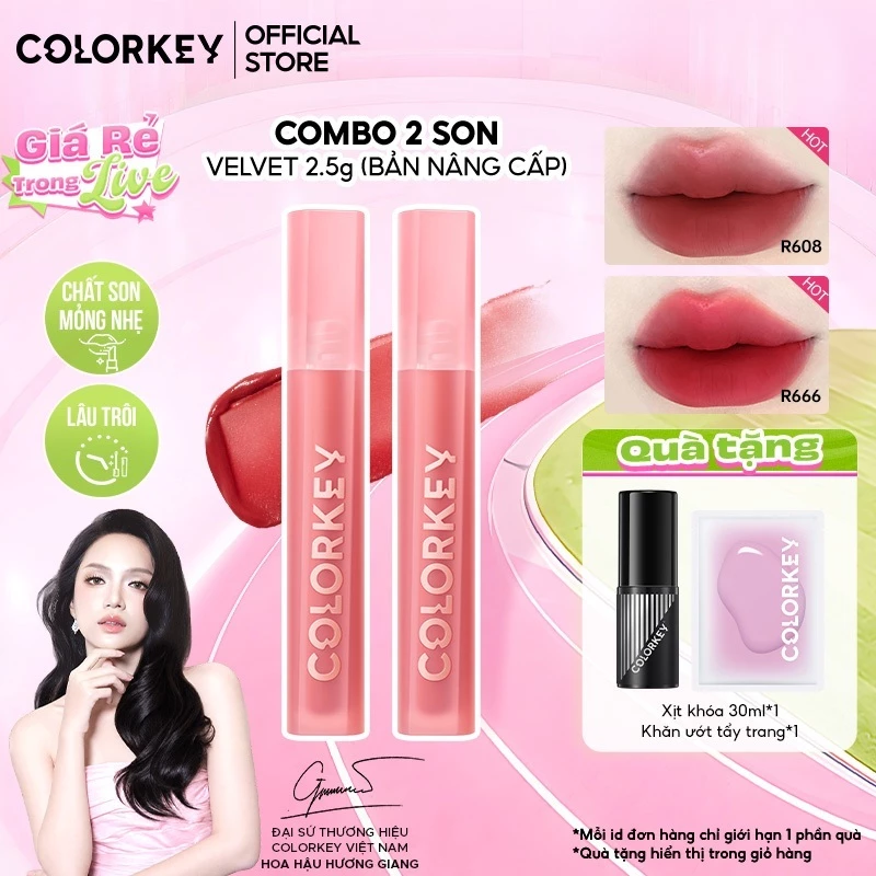COMBO - COLORKEY Son Velvet Mới, Chất Son Kem Nhung, Mịn Lì, Lên Màu Chuẩn 2.5g