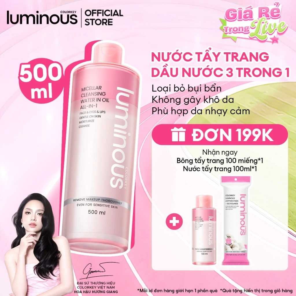[MUA FULLSIZE TẶNG MINISIZE] Nước Tẩy Trang Colorkey Luminous Làm Sạch Sâu Cho Da Nhạy Cảm 500ml