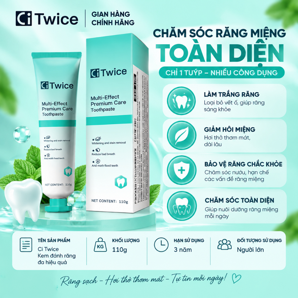 Kem Đánh Răng Làm Trắng Ci Twice – Làm Trắng Răng Trong 7 Ngày – Multi-Effect…