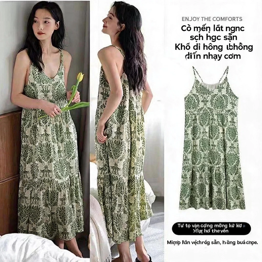 đồ bộ nữ đồ mặc nhà bộ đồ ngủ nữ váy ngủ Mint Mambo Sling Váy Ngủ Nữ Bộ Đồ Mùa Hè Gợi Cảm Có Thể Mặc Bên Ngoài Với Ngực Miếng Lót Đầm