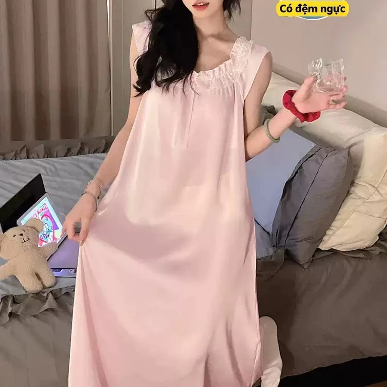 【Lụa cao cấp - Có độn ngực】Váy ngủ mùa hè mới nhất - Chất lụa cao cấp - Viền ren ngọt ngào, gợi cảm - Dáng dài thướt tha - Phong cách thời trang - Đồ ngủ tại nhà sang trọng - Mẫu hot bán chạy - Free ship ✅ Giao hàng trong ngày