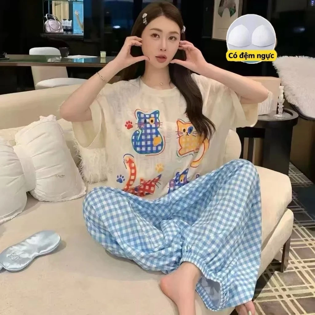 【Vải cotton nguyên chất có đệm ngực】Bộ đồ ngủ mặc nhà Hàn Quốc mới in hoa nhiều màu tôn da tôn dáng - Kiểu ngọt ngào cá tính