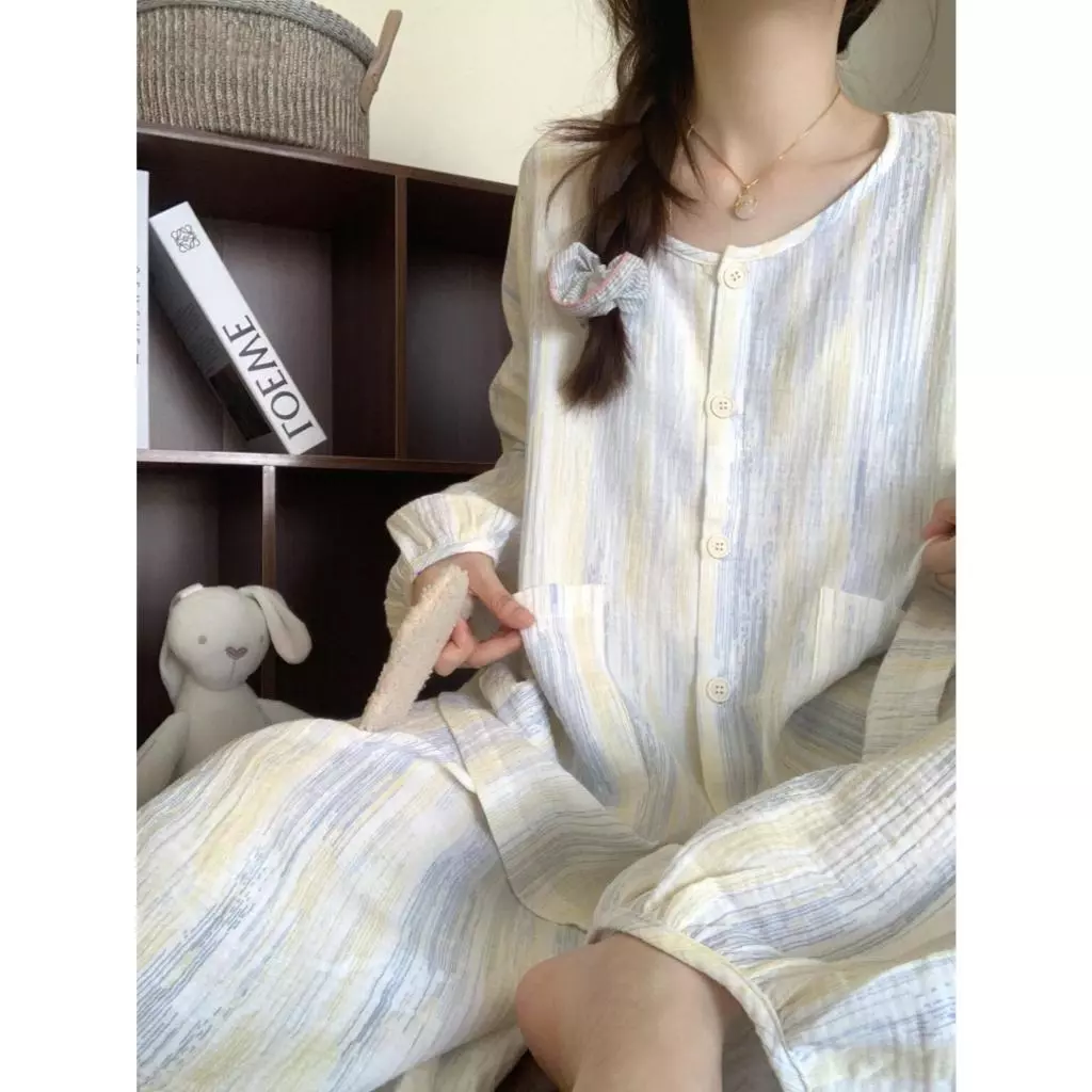 Phong Cách Hàn Quốc Phong Cách Nhẹ Nhàng Thu Đông Phong Cách Mới Dài Tay Quần Pyja