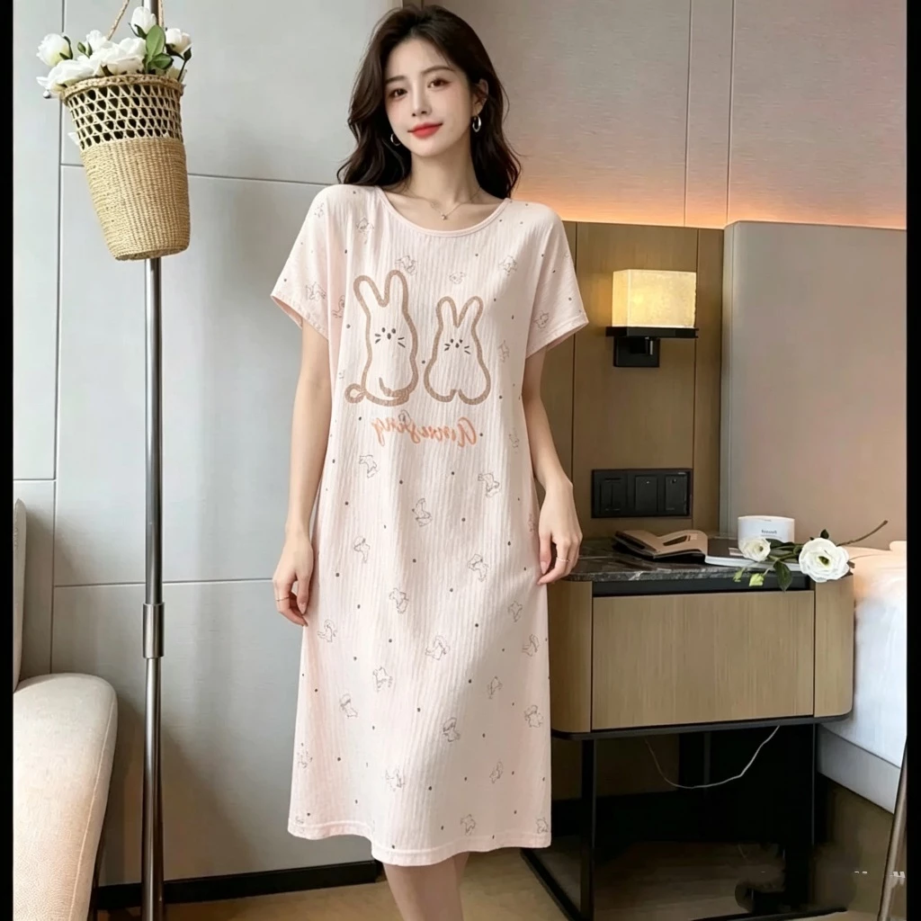 Đầm ngủ nữ cotton cổ tròn tay ngắn dáng dài – in hình công chúa dễ thương, mỏng nhẹ thoáng mát, mặc nhà hay ra ngoài đều đẹp