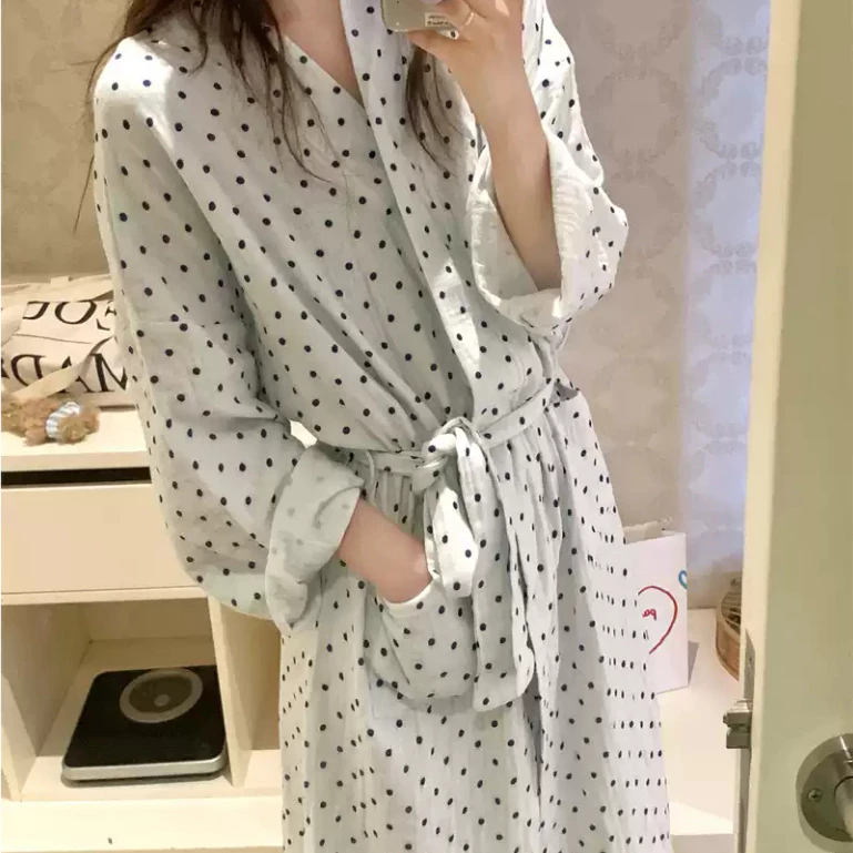 Áo choàng ngủ nữ mới, họa tiết kẻ ô dễ thương, mặc nhà thoải mái, mặc ngoài thời trang